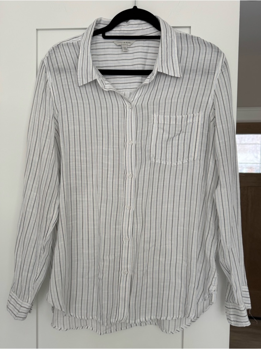 Lucky Brand Striped Button Down Cotton Modal Lightweight Top Classic Casual Chic